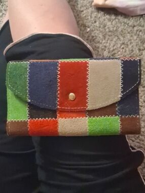Patchwork Multicolor Suede Wallet Clutch - Unbranded